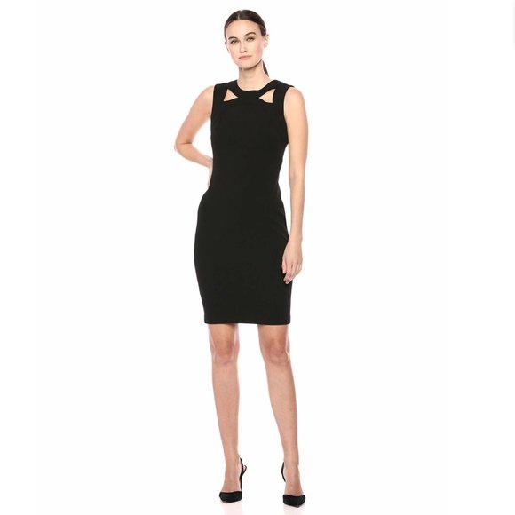 NWT Calvin Klein Solid Sleeveless Sheath with Front Cut Out Dress 8 Black - Picture 1 of 11